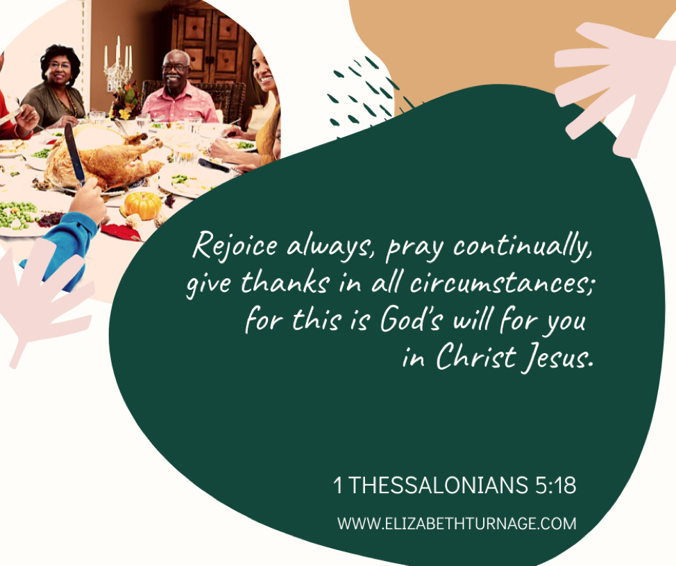 Rejoice always, pray continually, give thanks in all circumstances; for this is God's will for you in Christ Jesus. 1 Thessalonians 5:18