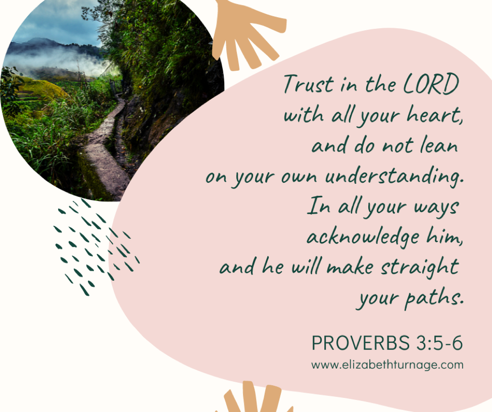 Trust in the LORD with all your heart, and do not lean on your own understanding. In all your ways acknowledge him, and he will make straight your paths. Proverbs 3:5-6