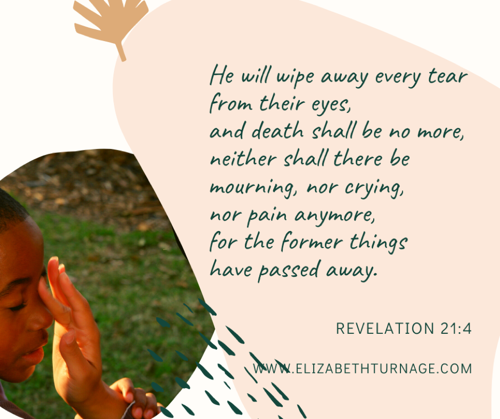 He will wipe away every tear from their eyes, and death shall be no more, neither shall there be mourning, nor crying, nor pain anymore, for the former things have passed away. Revelation 21:4