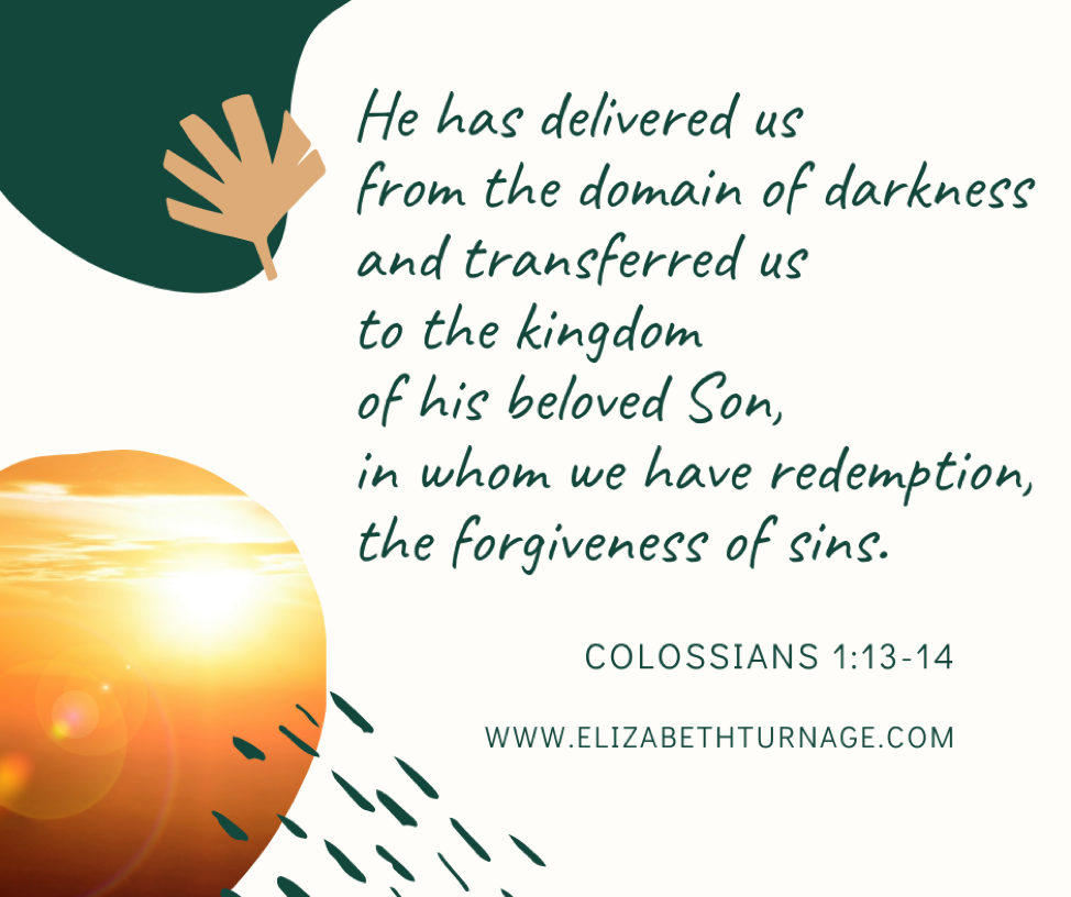 He has delivered us from the domain of darkness and transferred us to the kingdom of his beloved Son, in whom we have redemption, the forgiveness of sins. Colossians 1:13-14