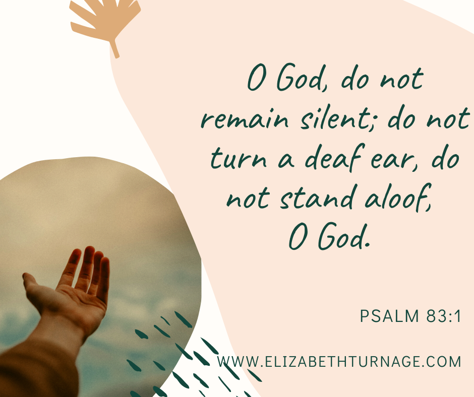 O God, do not remain silent; do not turn a deaf ear, do not stand aloof, O God. Psalm 83:1