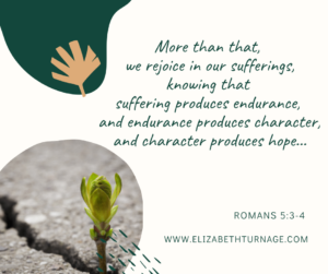 More than that, we rejoice in our sufferings, knowing that suffering produces endurance, and endurance produces character, and character produces hope…Romans 5:3-4