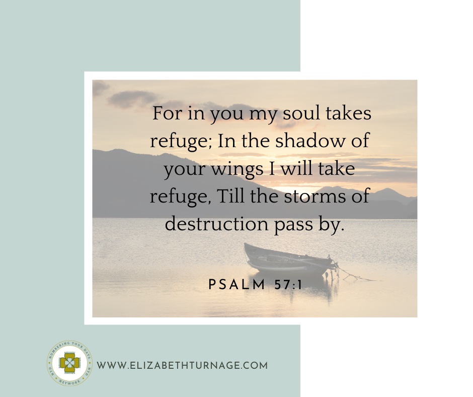 For in you my soul takes refuge; In the shadow of your wings I will take refuge, Till the storms of destruction pass by. Psalm 57:1