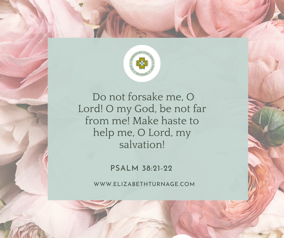 Do not forsake me, O Lord! O my God, be not far from me! Make haste to help me, O Lord, my salvation! Psalm 38:21-22