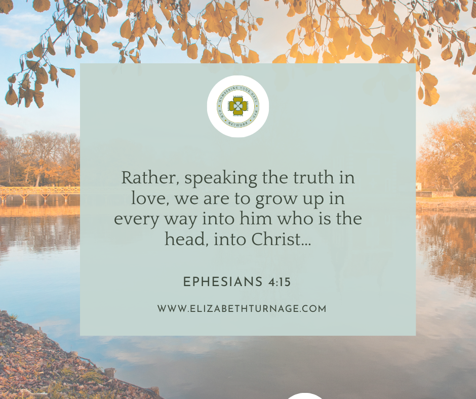 Rather, speaking the truth in love, we are to grow up in every way into him who is the head, into Christ…Ephesians 4:15