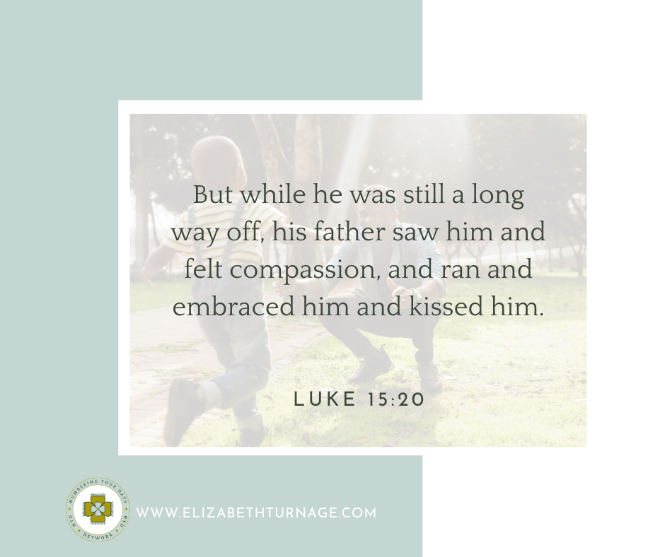 But while he was still a long way off, his father saw him and felt compassion, and ran and embraced him and kissed him. Luke 15:20