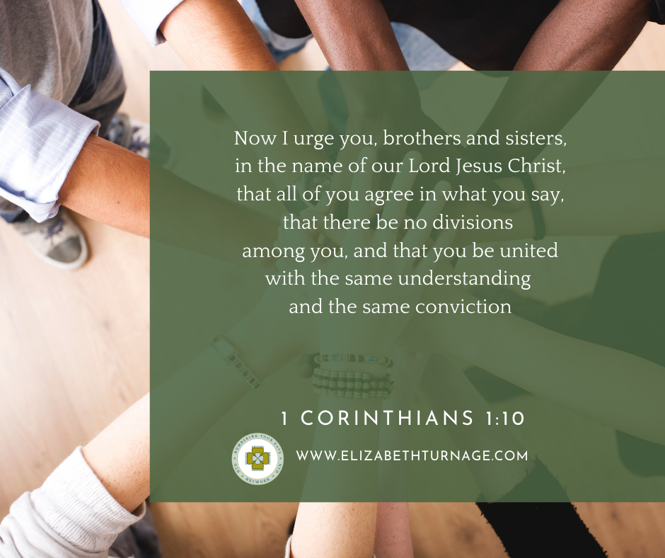 Now I urge you, brothers and sisters, in the name of our Lord Jesus Christ, that all of you agree in what you say, that there be no divisions among you, and that you be united with the same understanding and the same conviction. 1 Corinthians 1:10