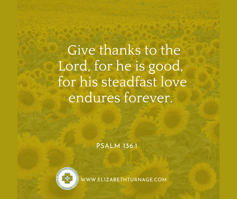 Give thanks to the Lord, for he is good, for his steadfast love endures forever. Psalm 136:1