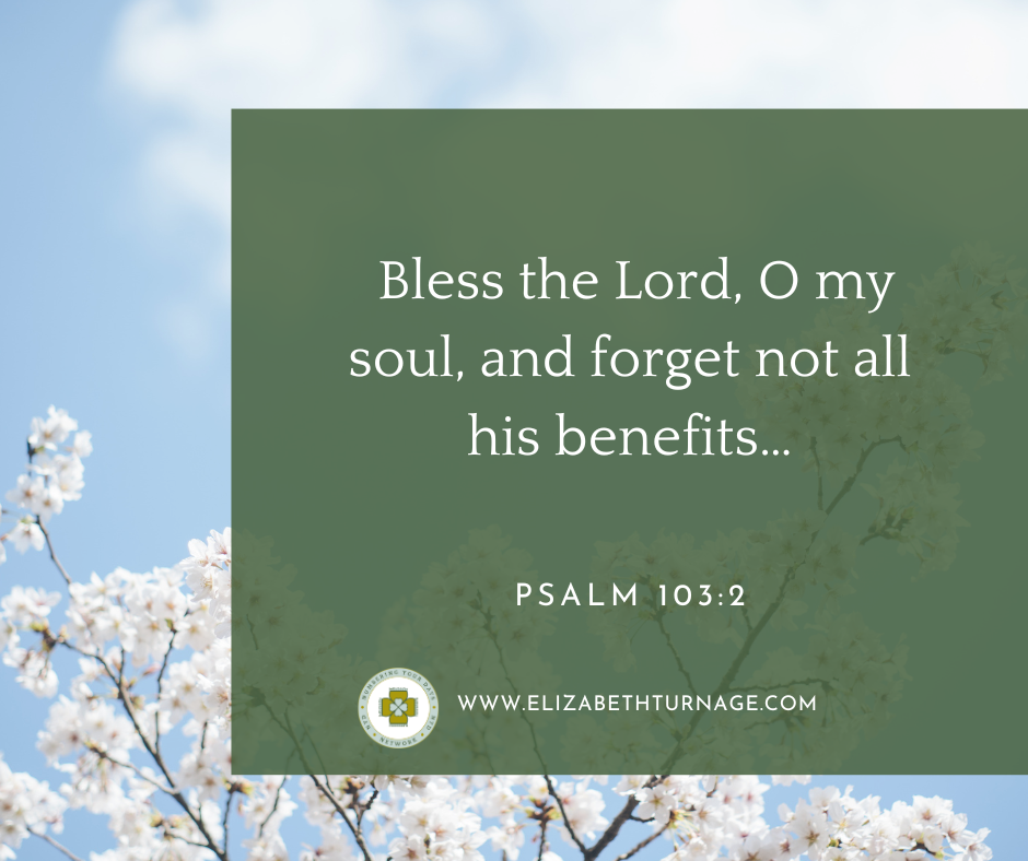 Bless the Lord, O my soul, and forget not all his benefits…Psalm 103:2