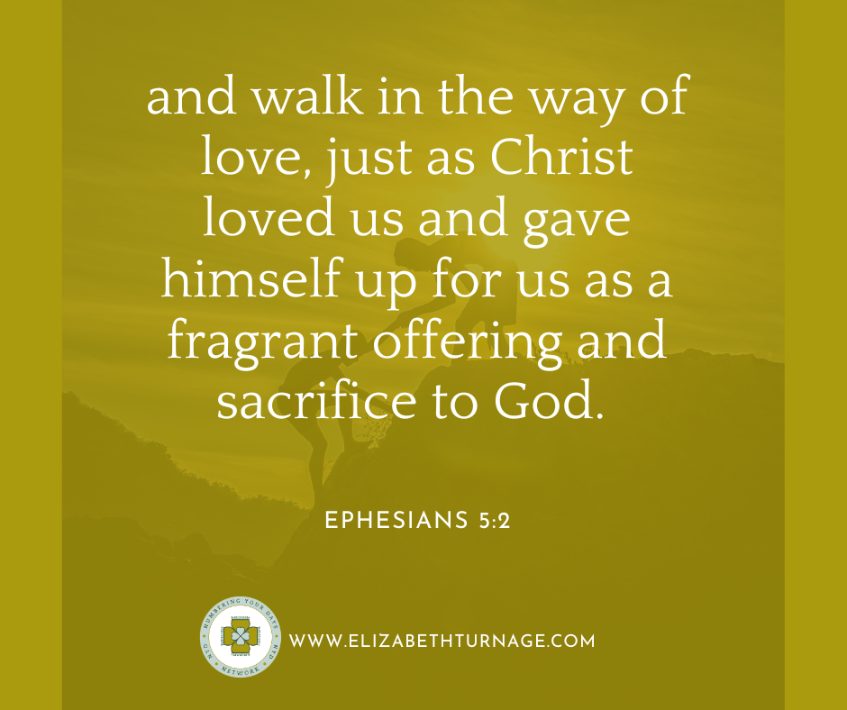 and walk in the way of love, just as Christ loved us and gave himself up for us as a fragrant offering and sacrifice to God. Ephesians 5:2