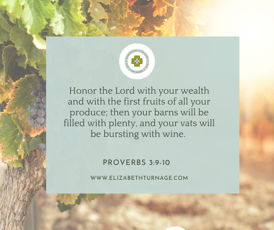 Honor the Lord with your wealth and with the first fruits of all your produce; then your barns will be filled with plenty, and your vats will be bursting with wine. Proverbs 3:9-10