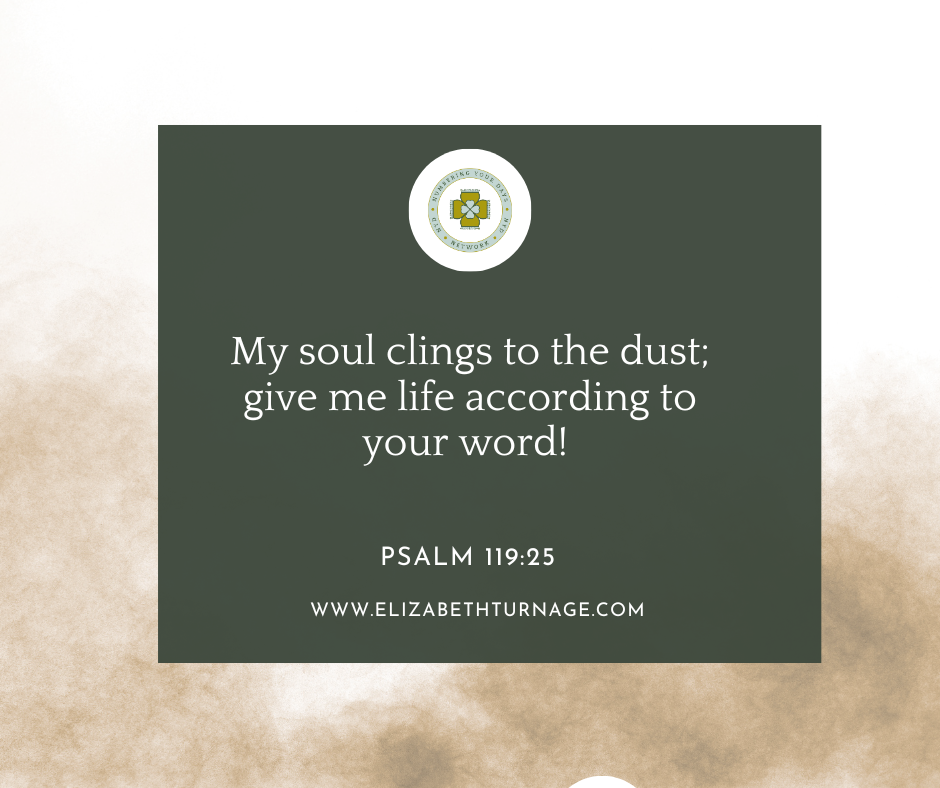 My soul clings to the dust; give me life according to your word! Psalm 119:25