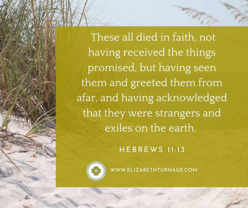 These all died in faith, not having received the things promised, but having seen them and greeted them from afar, and having acknowledged that they were strangers and exiles on the earth. Hebrews 11:13